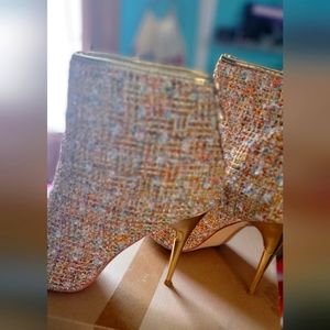 Multi color gold heel peep toe ankle boots